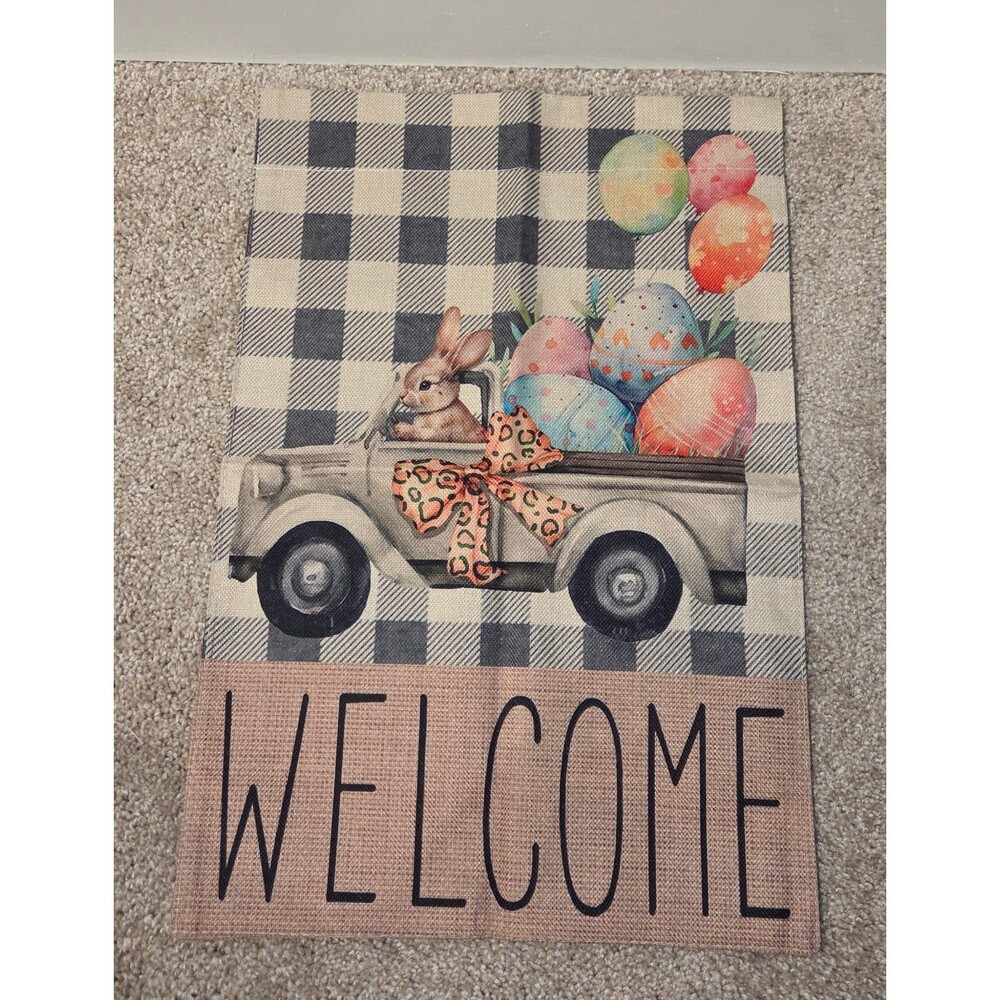 Welcome easter truck with eggs garden flag
